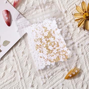 Nail Charms, 1000Pcs 3D Flower, White Acrylic, Metal, Pearl, Mix Sized, Spring Cherry Blossom Gems Design for Women Nail Decorations