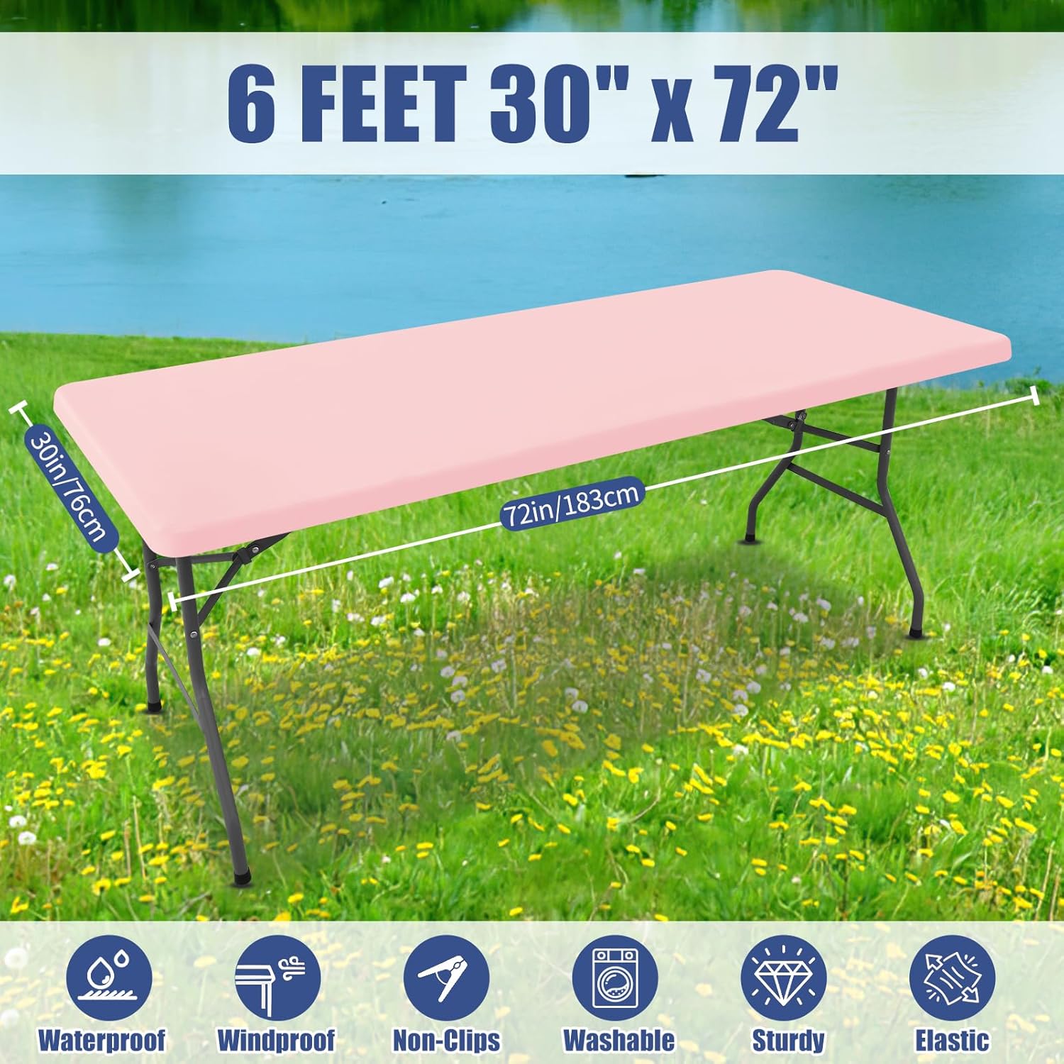 Moosfor Spandex 6 Foot Rectangle Table Cloth 2 Pack, Elastic Fitted Tablecloths for Picnic, Stretch Washable Patio Table Cover for Outdoor, Camping, Banquet and Parties (Pink, 30"x72")