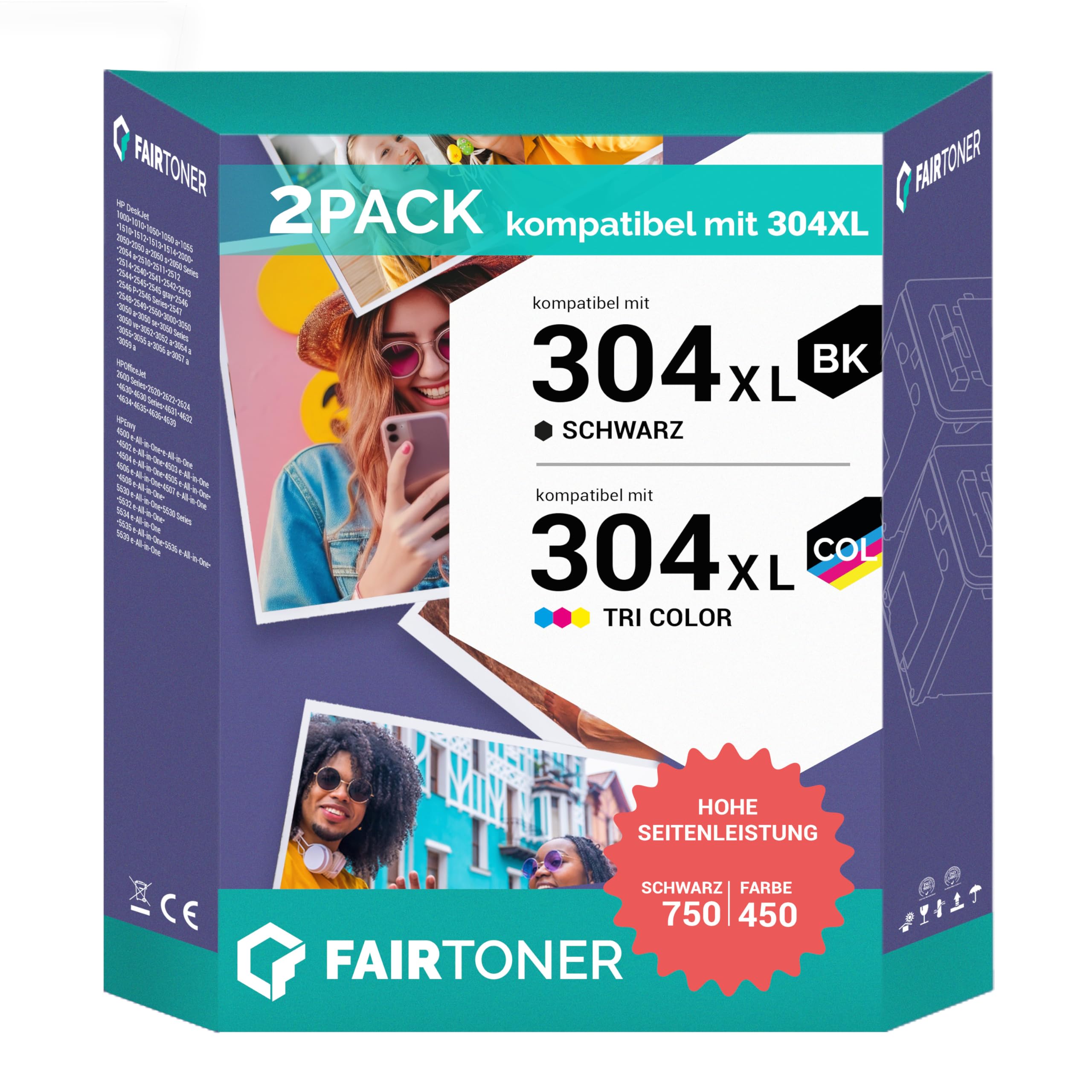 FairToner 304XL Druckerpatronen Multipack (Schwarz + Farbe) – Ersatz für HP 304/304 XL – Kompatibel mit Envy 5000 5030 5010 5020 5032 Deskjet 3750 2630 2620 2622 3720 3730 3760 – Hohe Reichweite