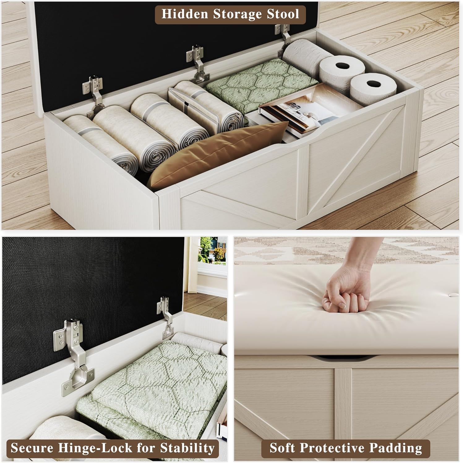 Coffee Table, 31.5 Lift Top Coffee Tables with Storage Hidden Compartment, Farmhouse Coffee Tables with Ottoman Bench, Center Table with Wooden Lift Tabletop for Living Room, White