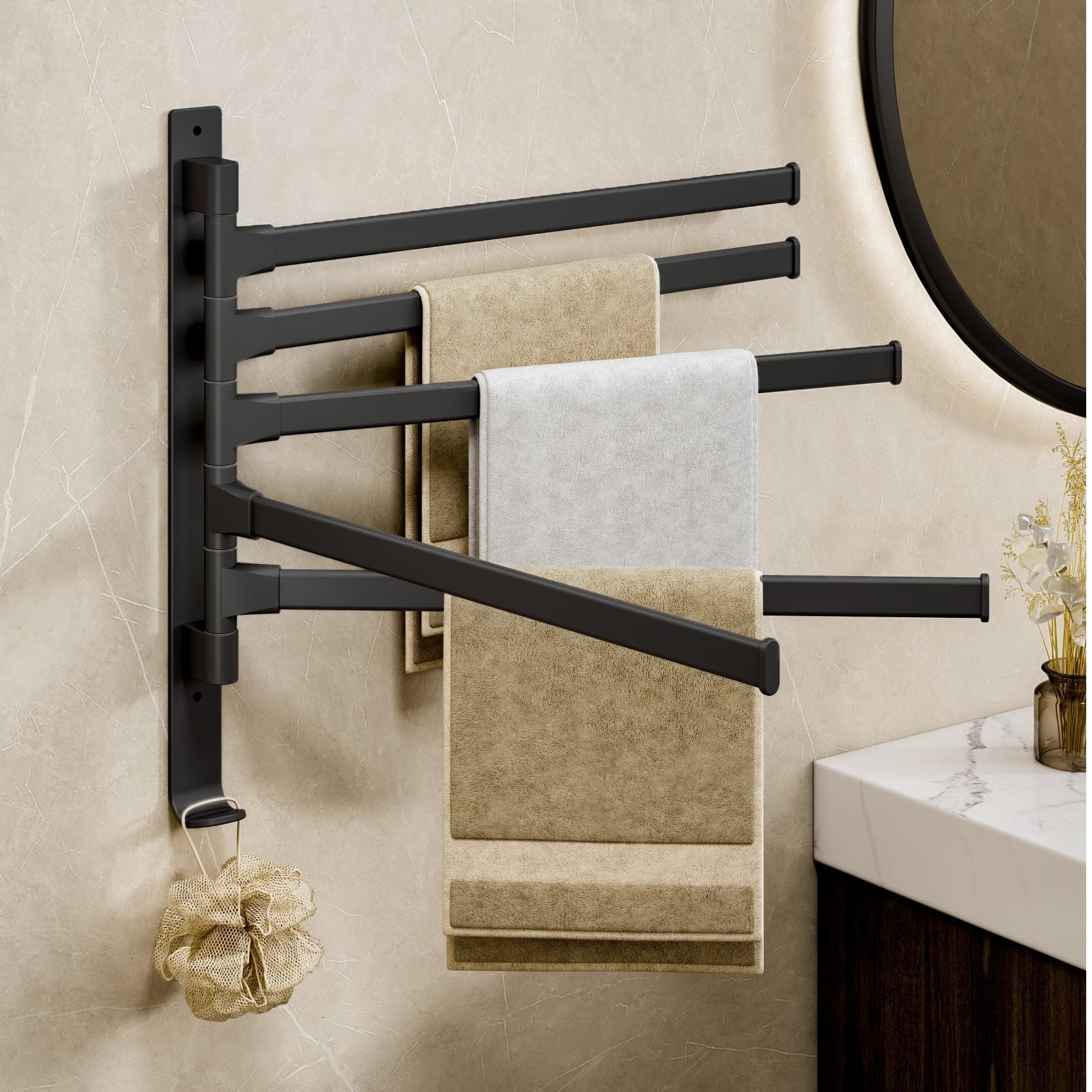 yozhch Swivel Towel Rail Wall Mounted, Bathroom Rotating Small Towel Rack, Lavatory Swing Hand Towel Holder Folding Bar