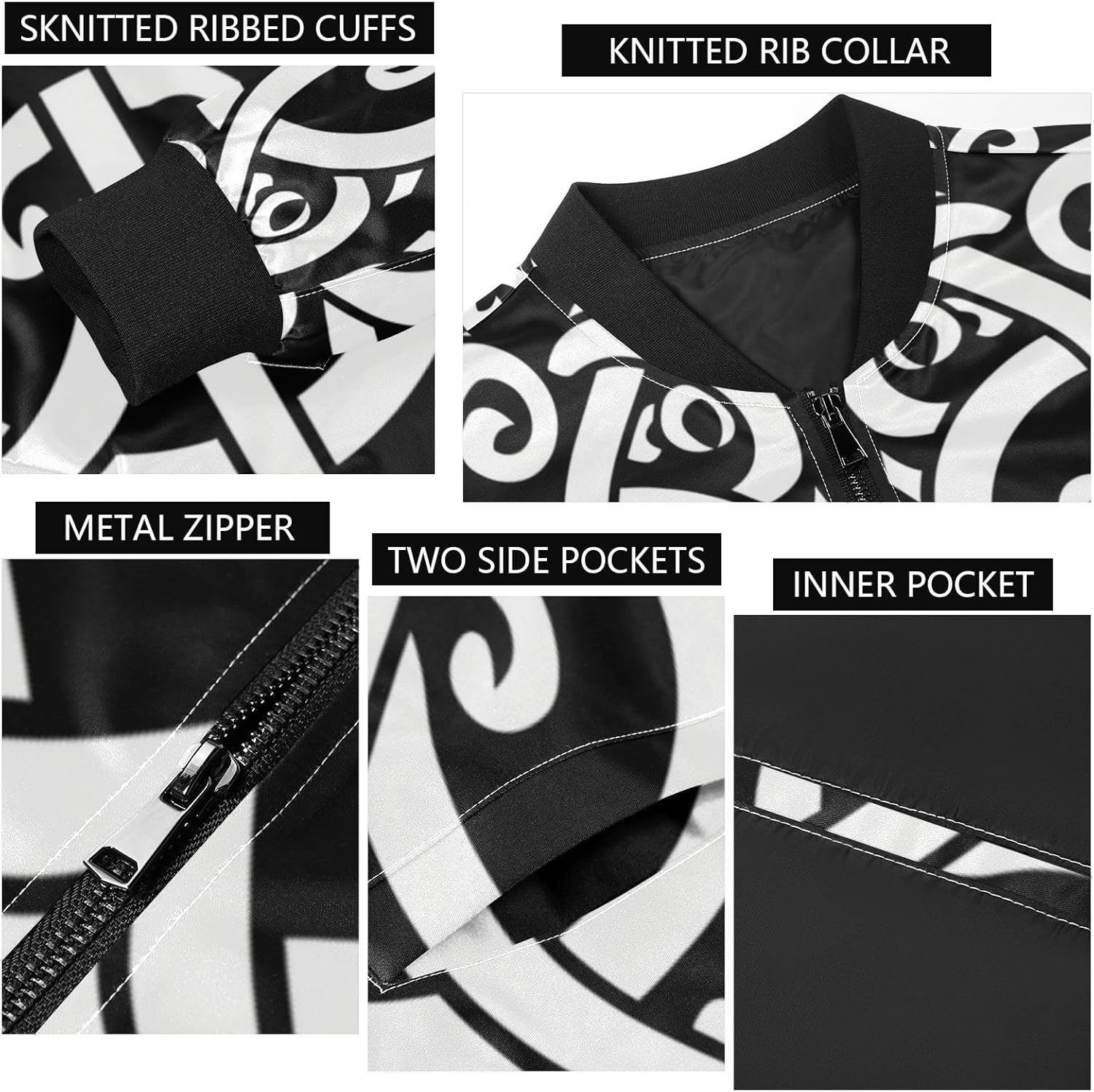Flat Abstract Pattern Black Lightweight Breathable Rain Jackets Waterproof Windbreaker Mens Jacket