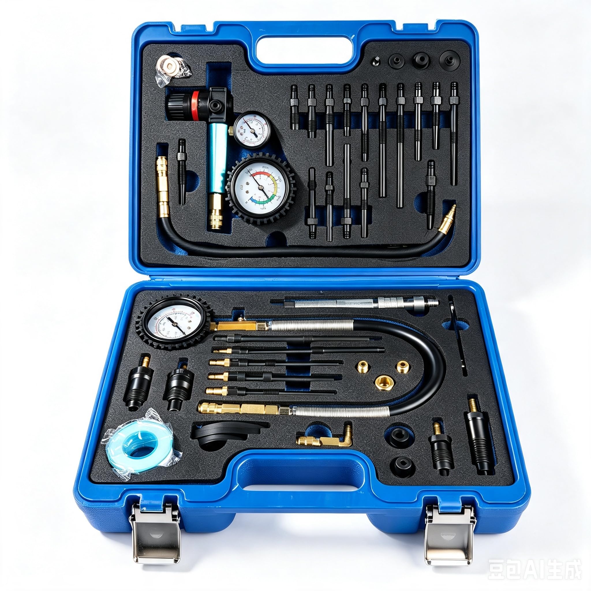 46 Pezzi Tester di compressione e Perdite per Motori a Benzina & Diese compatibile con motori diesel e benzina per la maggior parte delle auto, camion, moto (scatola blu) Hopzty