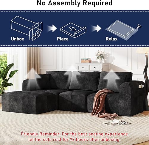 Miniatura 3 de Sofá modular de 110 pulgadas con asiento profundo, sofá nube tapizado sin hueso en forma de L con otomana convertible y brazos anchos para sala de