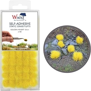 War World Scenics Self Adhesive Static Grass Tufts x 100 â€“ Golden Wheat, 10mm â€“ Model Railway Wargame Scenery Railroad Modelling Diorama Miniature Hobby Tabletop