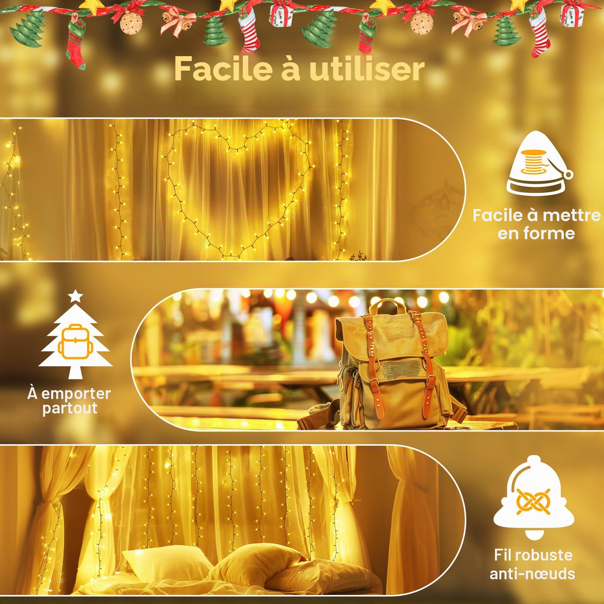 Auriostar Guirlande Lumineuse Pile, 20m 200LEDs Lumineuse Sapin de Noel avec 8 Modes, étanche IP44 Guirlande Lumineuse à Pile Exterieure Intérieur pour Noël, Chambre, Jardin (Fil Vert)