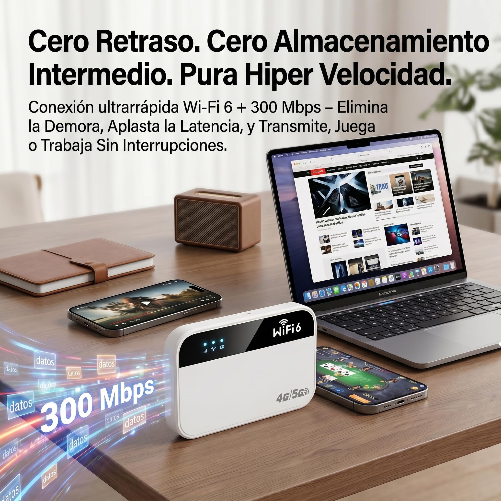 Router WiFi 5G Portátil Ultraligero 3000mAh 14h Autonomía 32 Dispositivos WPA2 Compatible Operadores M2