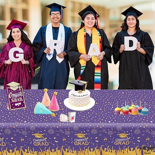 Miniatura 2 de KatchOn, Manteles de graduación grandes morados de 108 x 54 pulgadas, paquete de 3 manteles de graduación de felicitaciones, decoraciones de