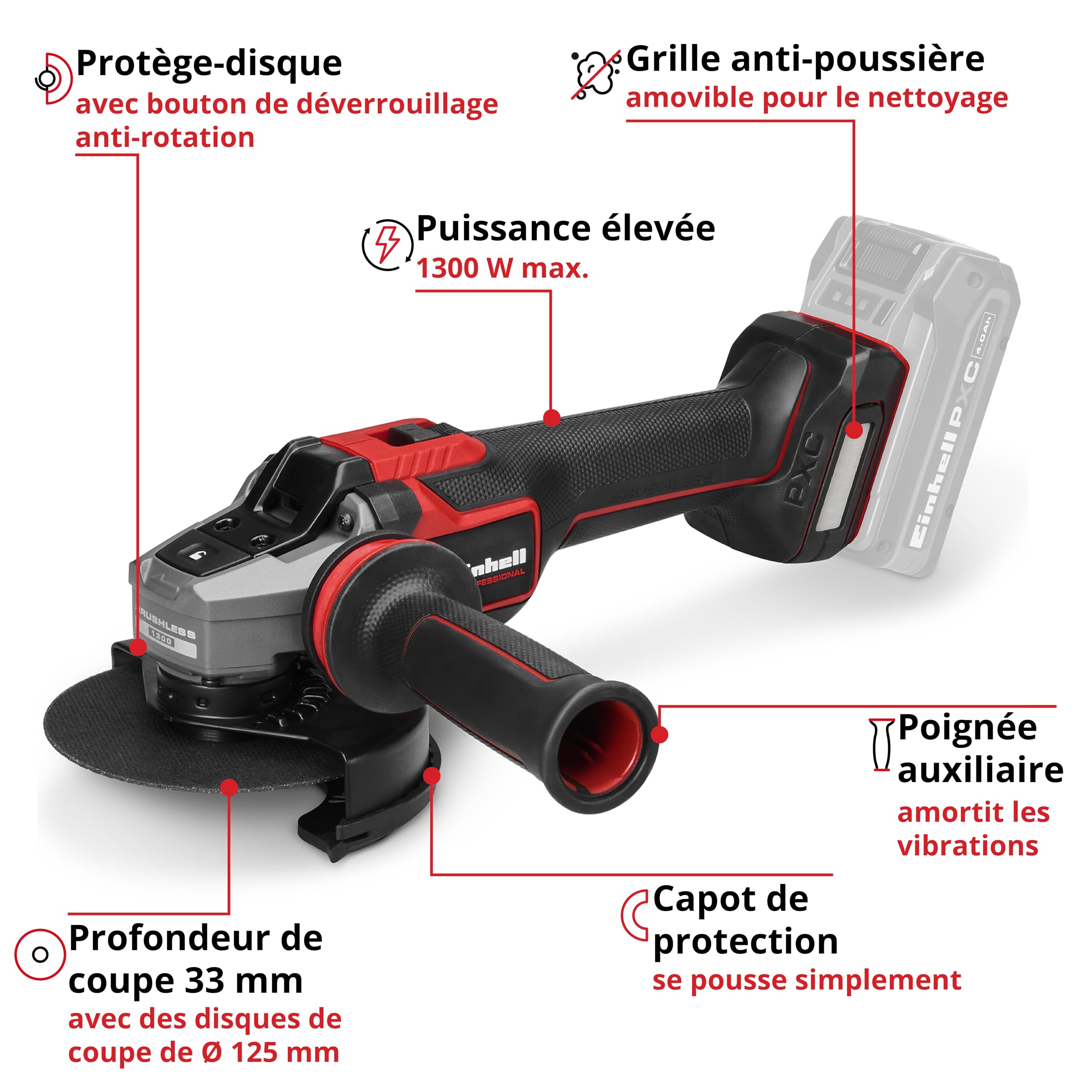 Einhell Professional Meuleuse d’angle sans fil TP-AG 18/125-13 Q Li BL-Solo