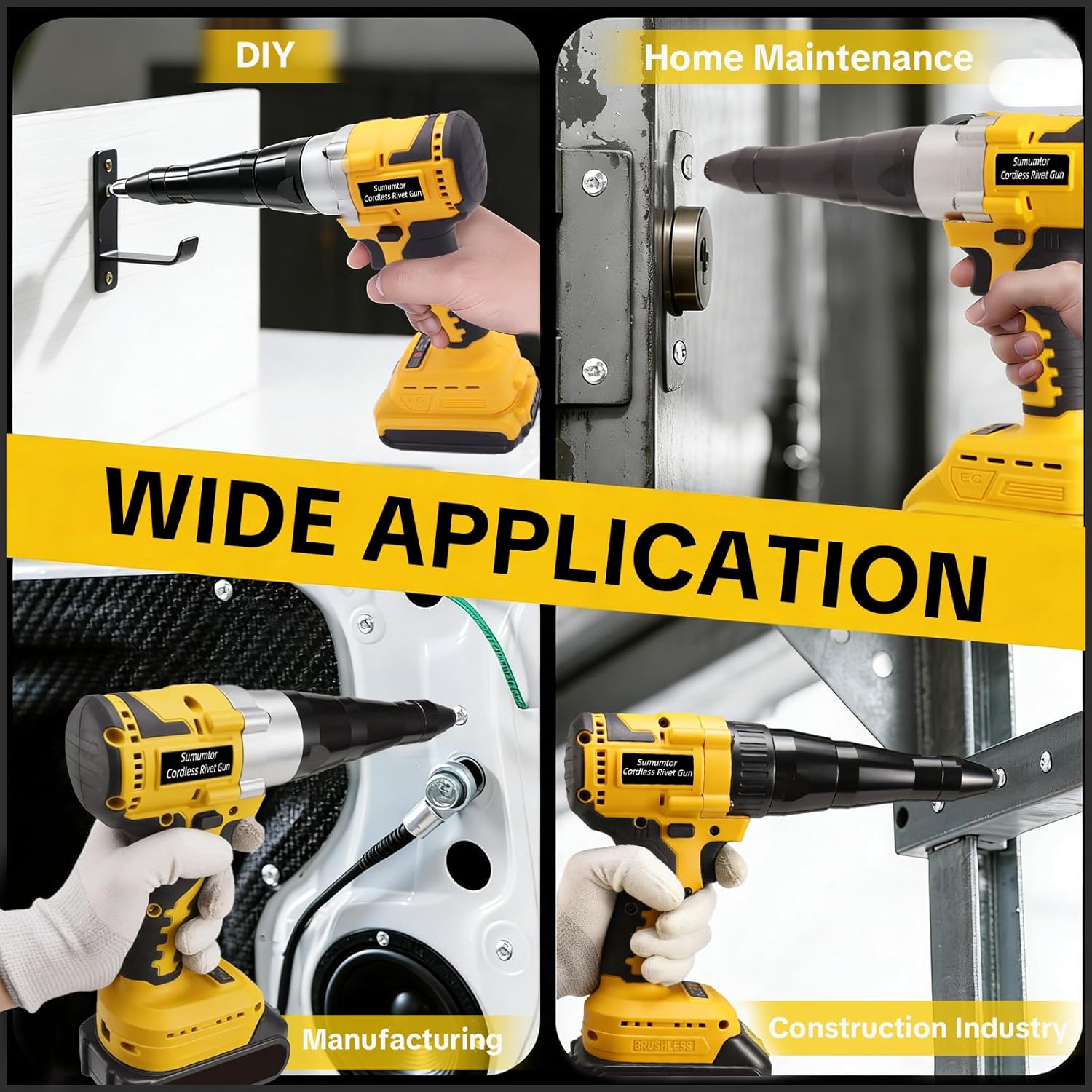 Cordless Rivet Gun Tool for Dewalt 20V Max Battery, Brushless Electric Automatic Rivet Gun with 1/8" 5/32" 3/16" Rivets & LED Light, Pop Rivet Gun Kit for Auto Repair, Construction & DIY (Tool Only)