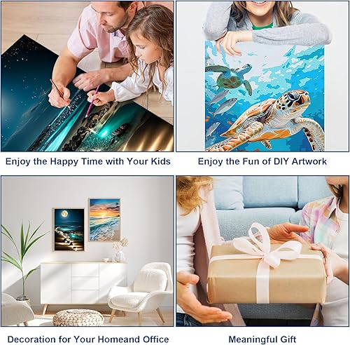 Miniatura 4 de Paquete de 6 kits de pintura de diamantes para adultos, kits de arte de diamantes de tortuga marina de playa para principiantes, pintura 5D con