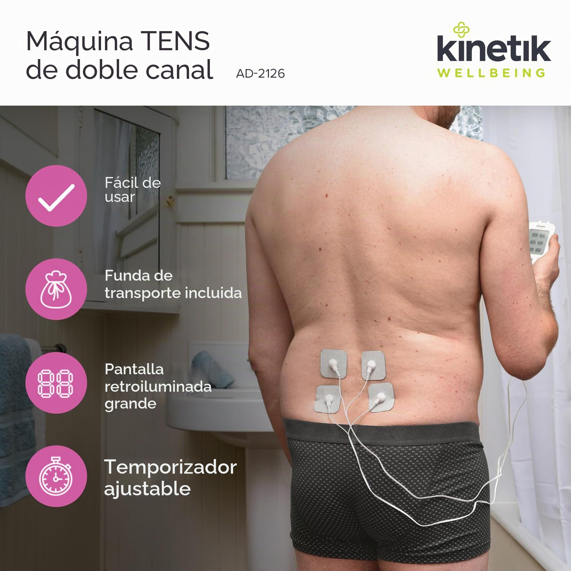 Kinetik Wellbeing - Máquina TENS de doble canal, estimulador muscular para aliviar el dolor