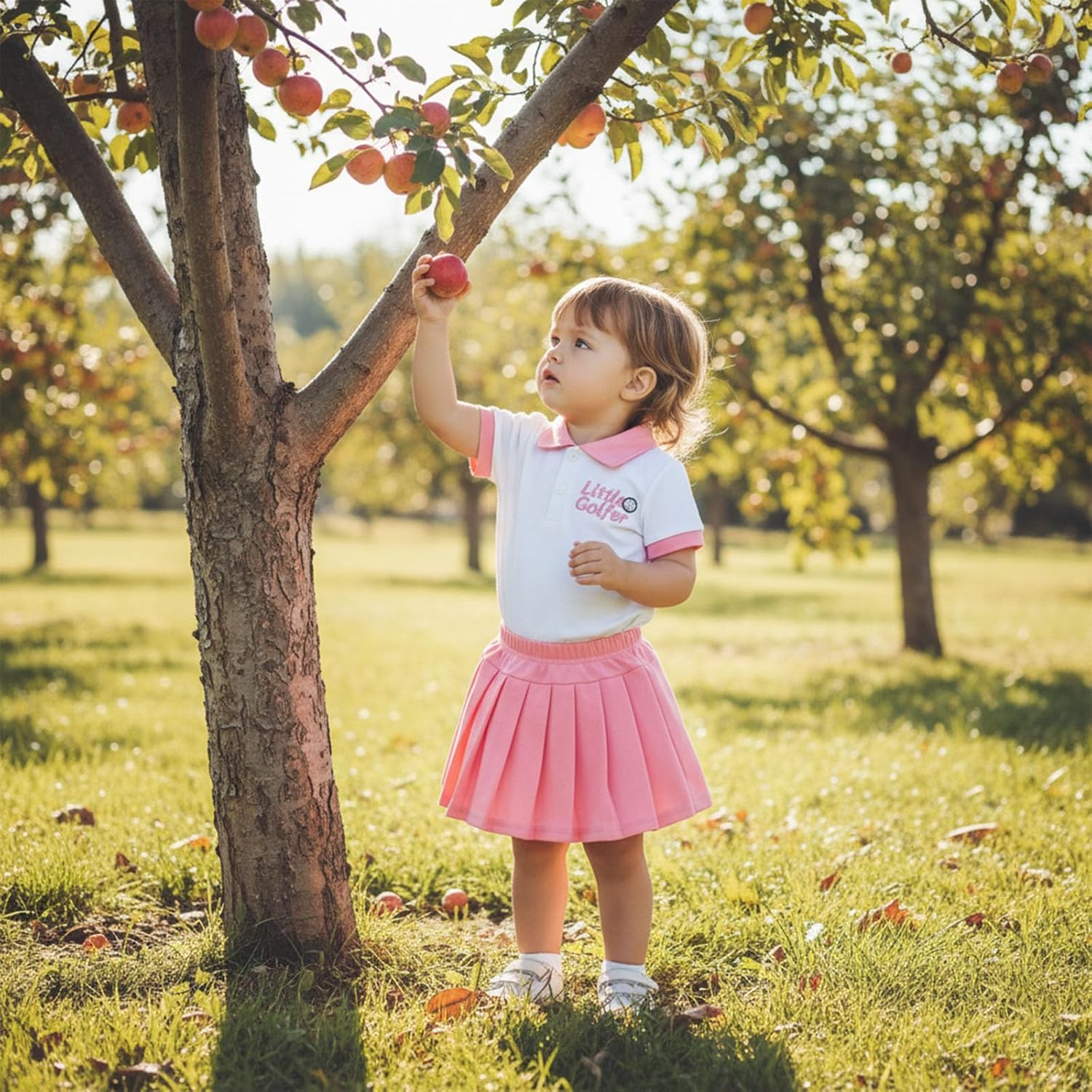 Honganda Toddler Baby Girl Golf Outfit Set Little Golfer Polo T-shirt Top with Pleated Skirt Summer 2Pcs Sports Clothes Set - Image 3