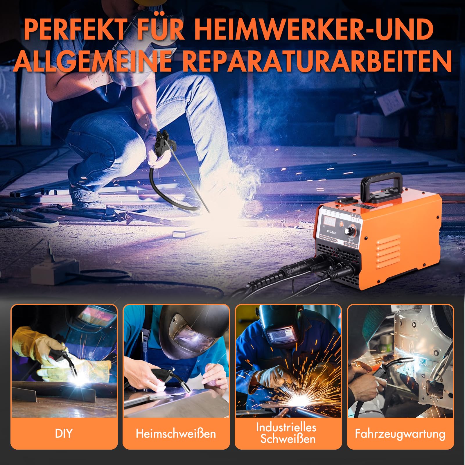 3-In-1 Fülldraht Schweißgerät MIG Schweißgerät mit ARC/Flux MIG/MMA Lift WIG, Fülldrahtschweißen 0,8 mm&1 mm, mit Synergischem Drahtvorschub, IGBT Inverter Schweissgerät LED-Anzeige