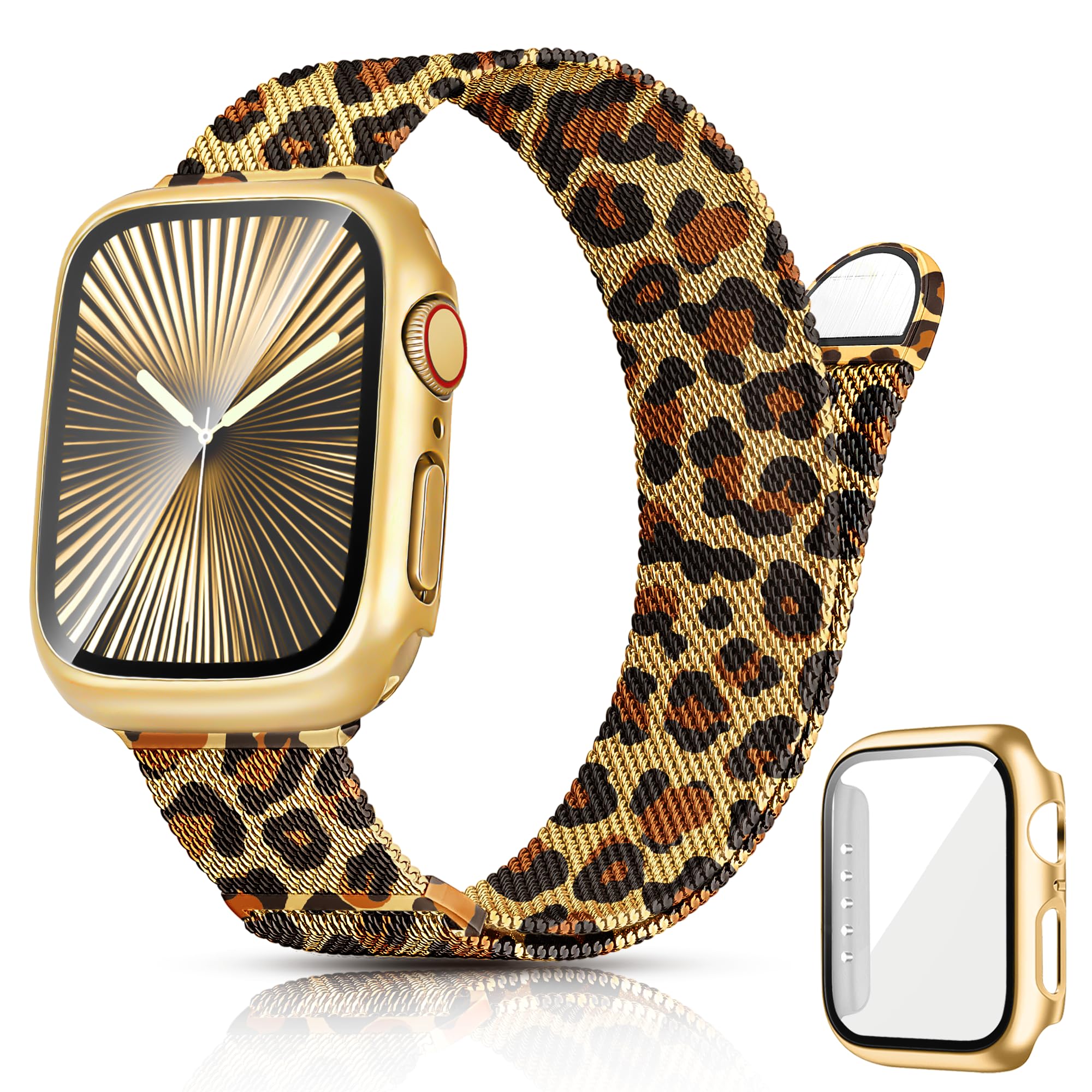 Ocaer Kompatibel mit Apple Watch Armband mit Gehäuse 40mm 41mm 42mm 44mm 45mm 46mm, Metall Magnetisch iWatch Armband für Apple Watch SE Series 11 10 9 8 7 6 5 4, Edelstahl Mesh Loop