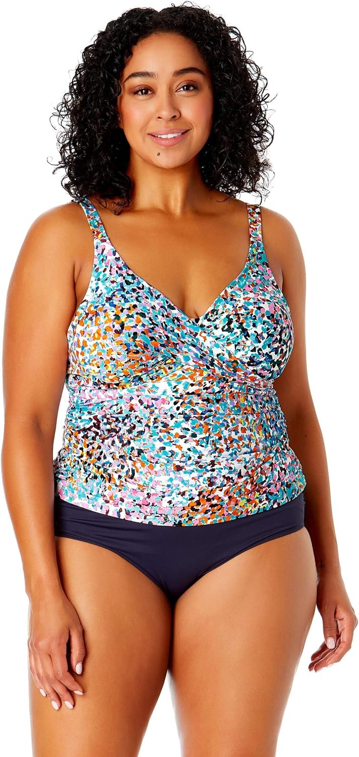 Women's Plus Size Hidden Underwire Drape Front Tankini Swim Top