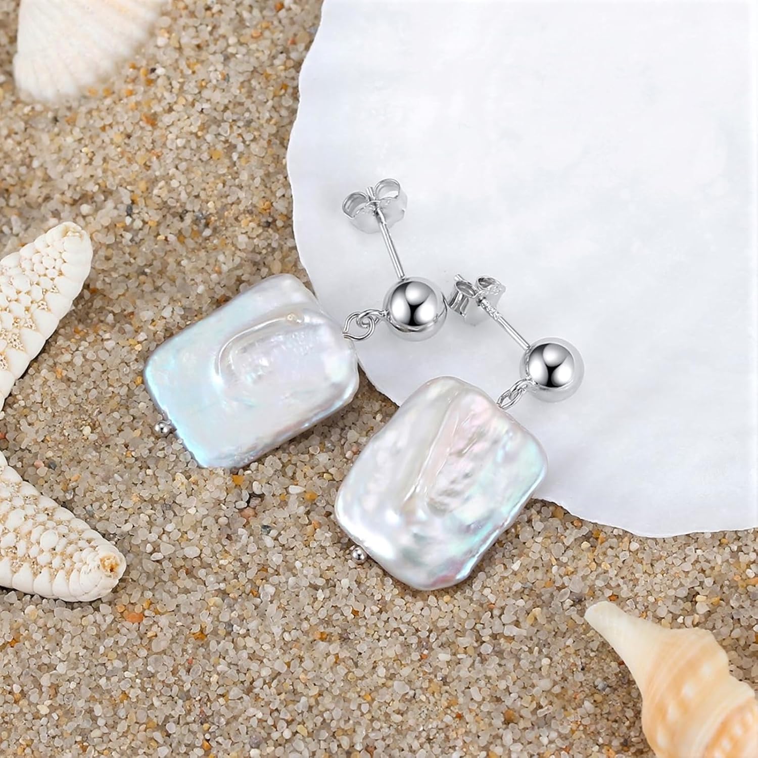 Pearl Drop & Dangle Earrings 925 Sterling Silver Handpicked Baroque Pearls Statement Earrings Platinum/14k Gold Plated Freshwater White Pearl Vintage Earrings for Women - Image 3