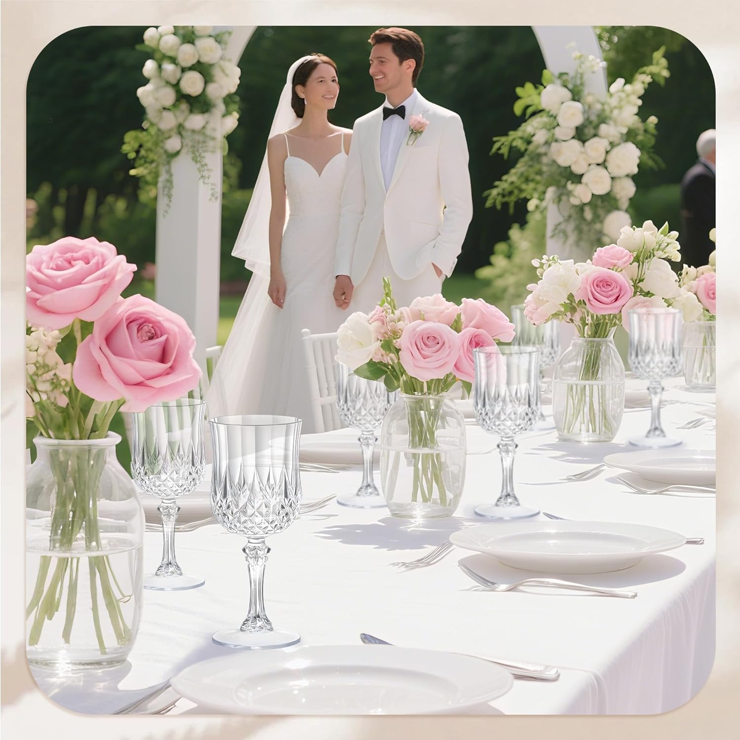 7OZ Plastic Wine Glasses, Disposable Goblets Drinking Glasses Crystal Vintage Water Cups Unbreakable Champagne for Valentine’s Day, Wedding, Parties (24, Clear) - Image 4