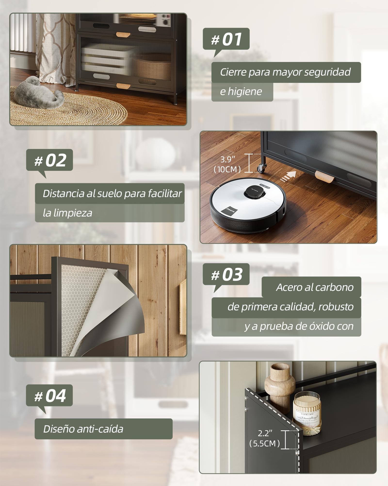 NETEL Estantería de cocina inoxidable de pie con 5 niveles, con ruedas y patas, para microondas y pan, estantería independiente para cocina y sala de estar con puertas visibles, estilo vintage, negro