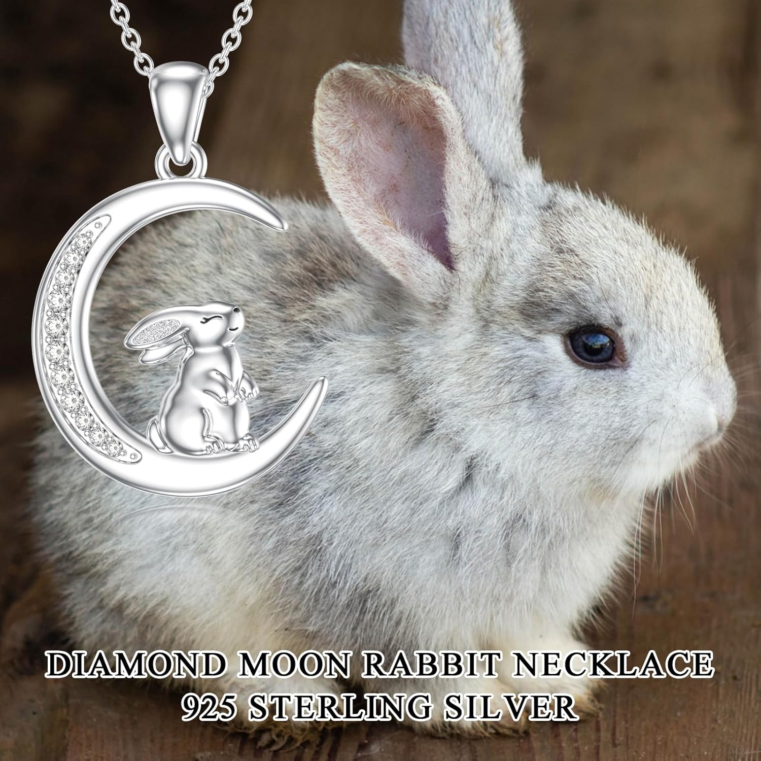 Diamond Bunny Necklace for Women 925 Sterling Silver Bunny Moon Pendant Necklace Cute Rabbit & Bunny Jewelry Gifts for Her - Image 7