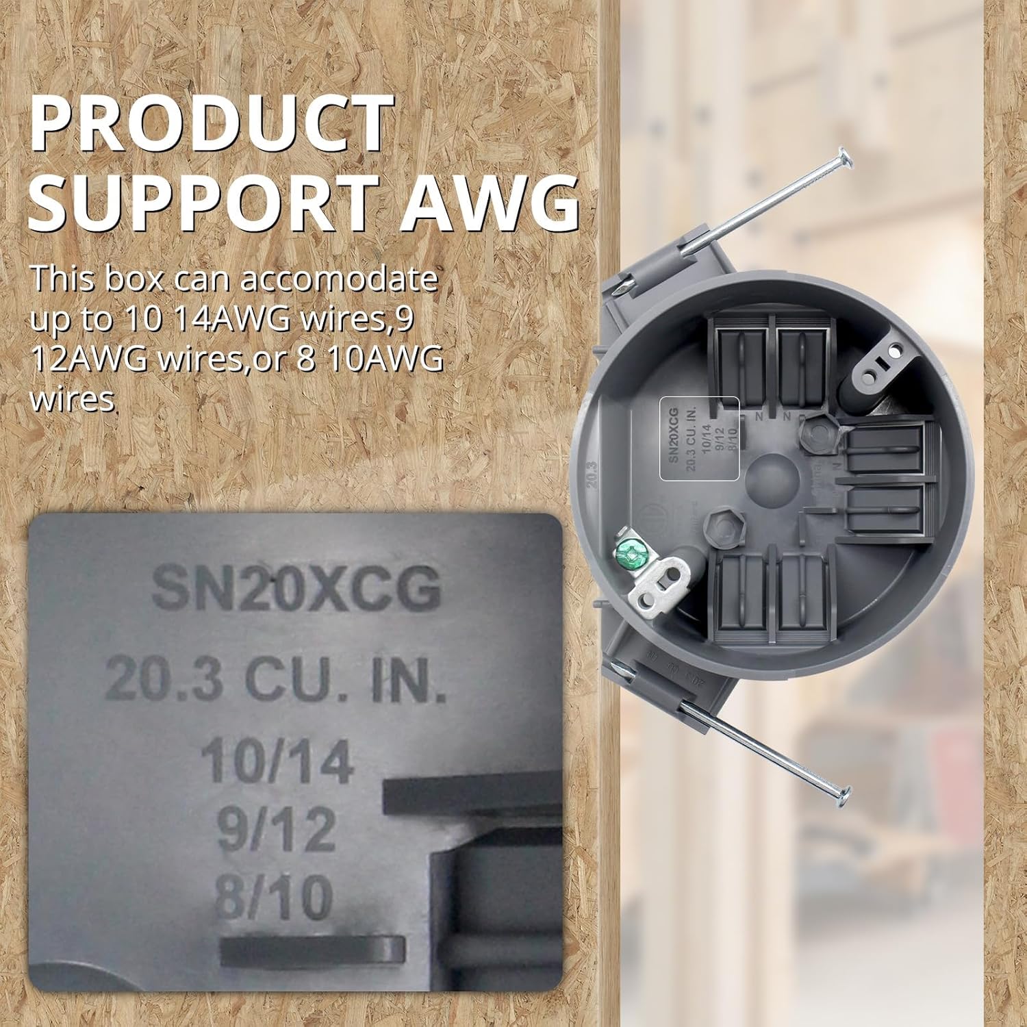 9 Pack New Work Electrical Ceiling Box for Residential and Light Commercial Applications,20Cu. in.44 Dia Round Outlet Grey Box with ETL.