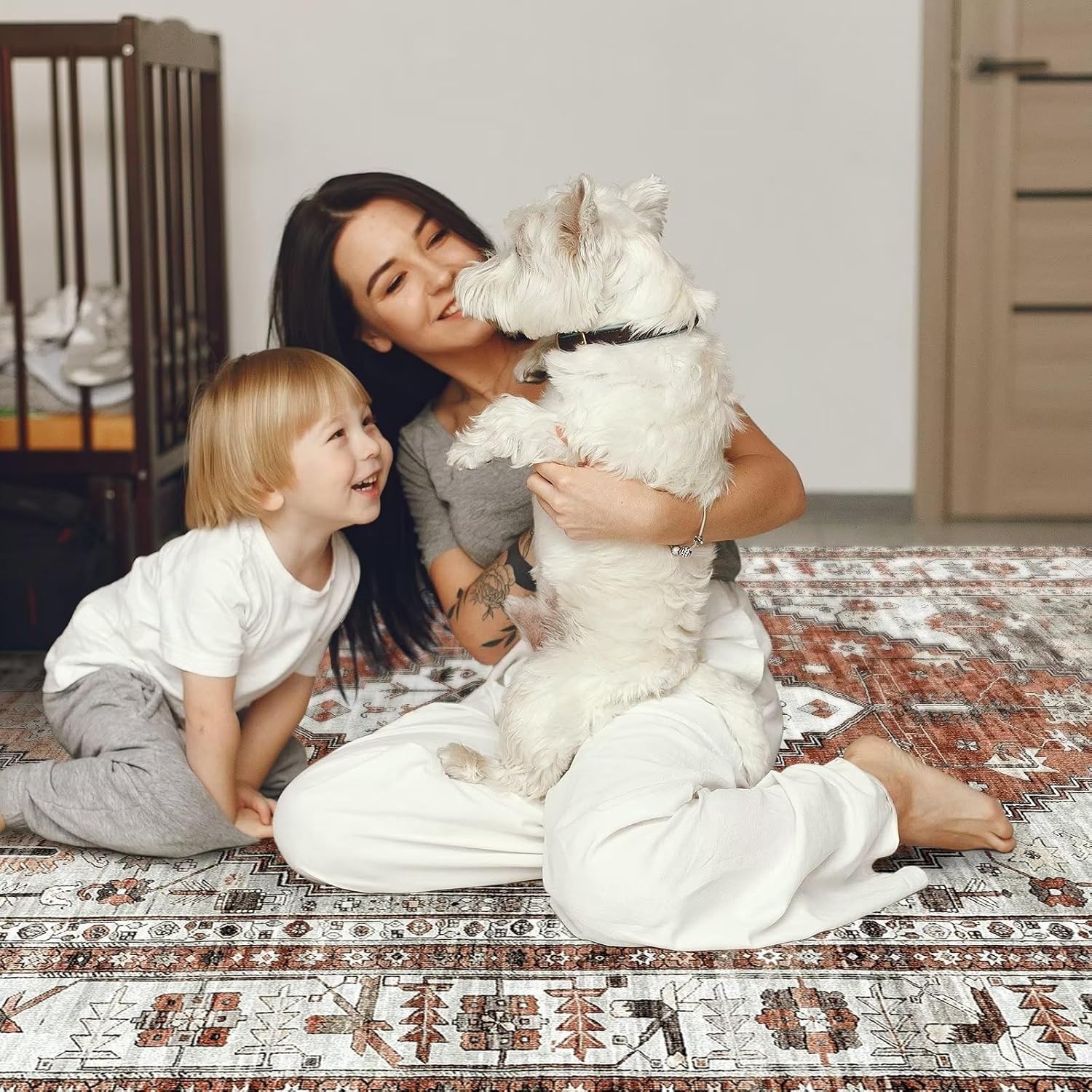 OIGAE Modern Abstract Area Rug 5x7 - Soft Durable Low-Pile Machine Washable Rug with Non-Slip Backing, Stain Resistant for Living Room, Bedroom, Dining Room, and High-Traffic Areas, Red