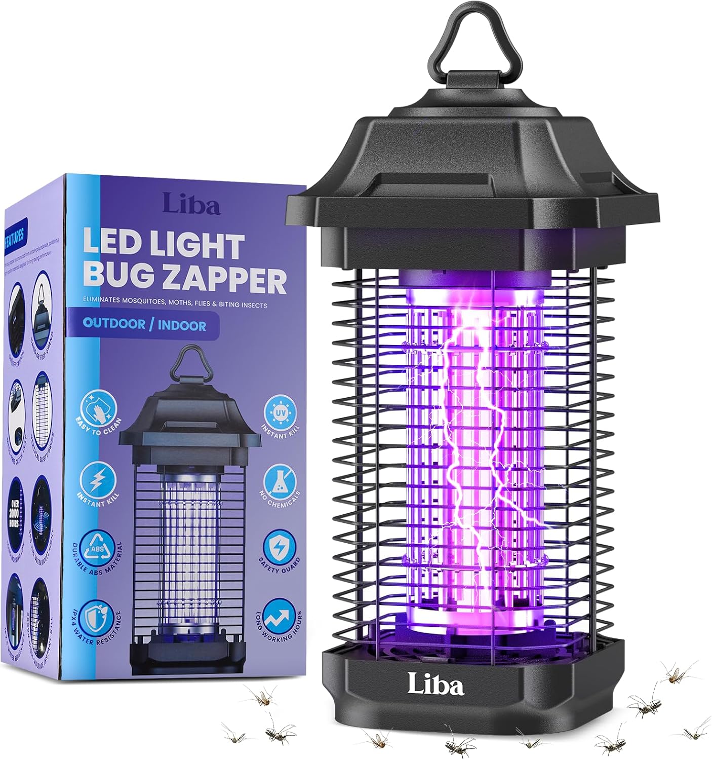 LiBa LED Bug Zapper Outdoor, Electric Mosquito Killer Insect Zapper Lantern for Home Yard Garden Patio Farm Indoor, Fly Zapper Trap with 11-Year Lifespan Bug Lamps for Precision Attraction