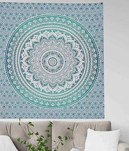 Vista 200 de Popular Handicrafts Tapestry Wall Hanging Hippie Ombre Mandala Bohemian HippyMetallic Shine Intricate Indian Tapestries Bedspread 84 x 90 Inches