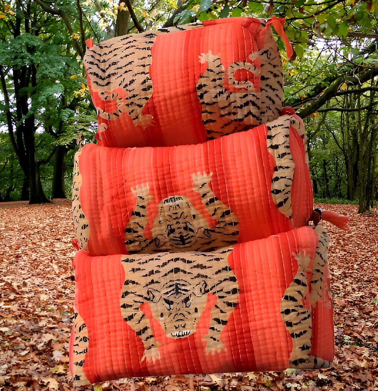 INDACORIFY Beautiful Printed Toiletry Bag Set 3 Pcs Quilted Makeup Bag Cosmetic Bag Block Print Handmade Waterproof Travel Accessory Bag