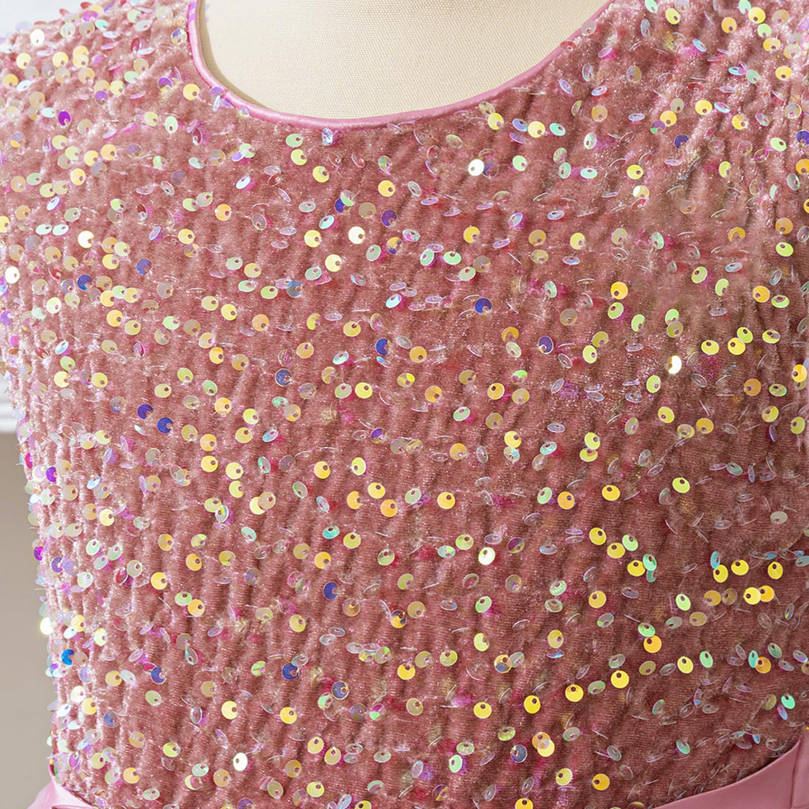 Formelles Kleid für Mädchen, Tüll, Prinzessinnenkleid, ärmellos, Rundhalsausschnitt, lange Kleider für Hochzeit, Blumenmädchen, Geburtstag, Party, Gastgeber, formelle Veranstaltungen, rose, 8-9 Jahre