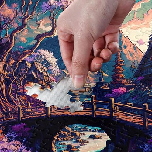 Miniatura 4 de Rompecabezas de madera de 500 piezas de impresión de casas de pueblo de paisaje, Zcon bolsa de almacenamiento de partición del alfabeto, fácil de