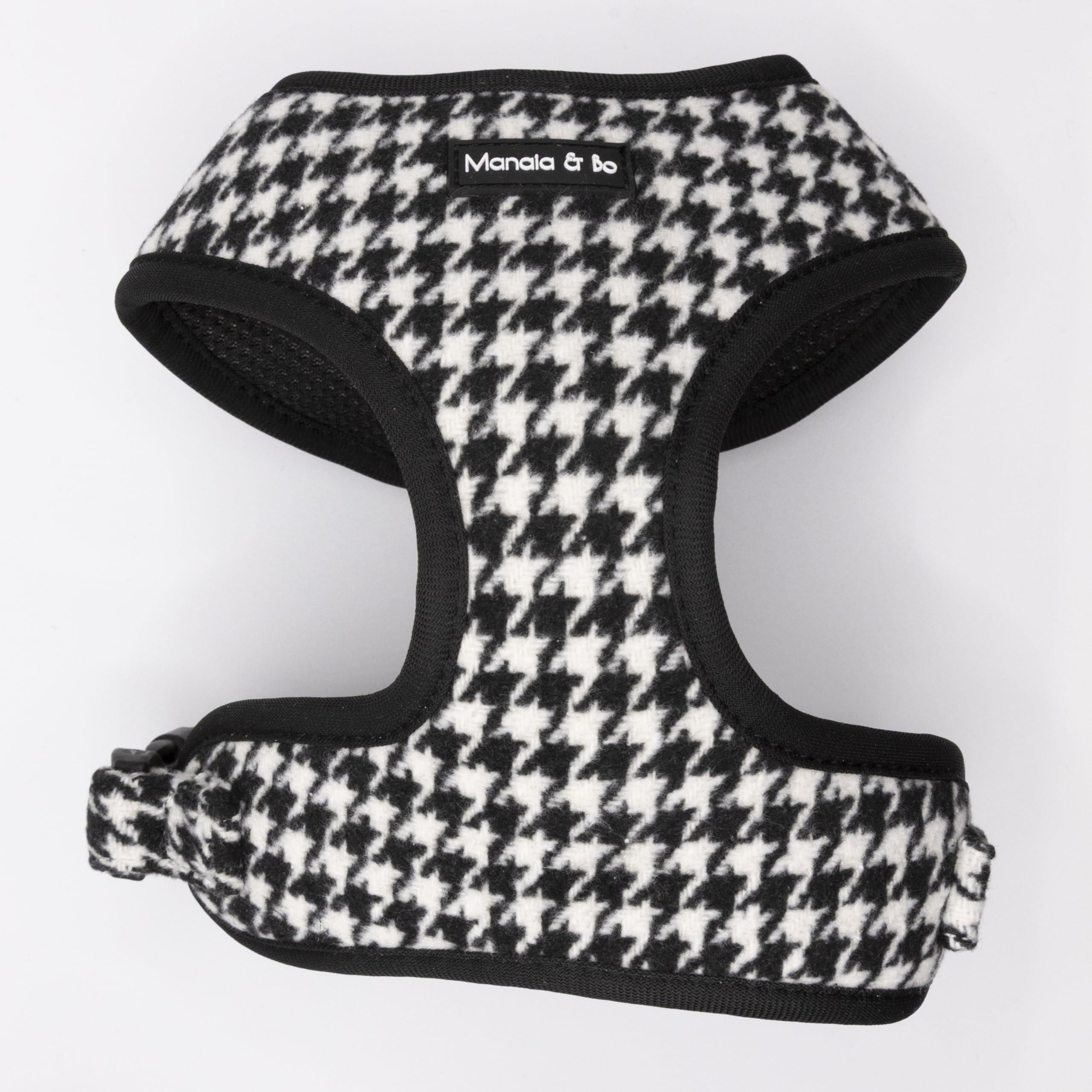 Premium Quality Adjustable Classic Houndstooth Tweed Dog Harness Vest with Black Fastenings | Neck: 35-44cm, Chest: 41-54cm (Small, Harness Only)