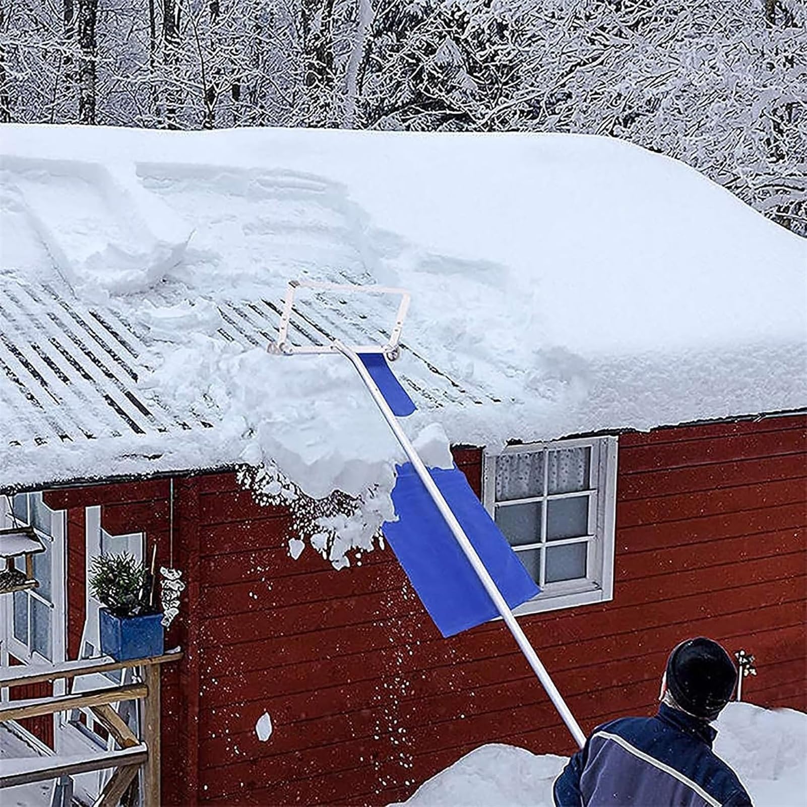 JOCHEN Rastrillo de Nieve telescópico de Aluminio de 20 pies con tobogán para Nieve y Poste telescópico, rastrillo de Nieve para Techo para Limpiar techos, Nieve y Hojas de vehículos