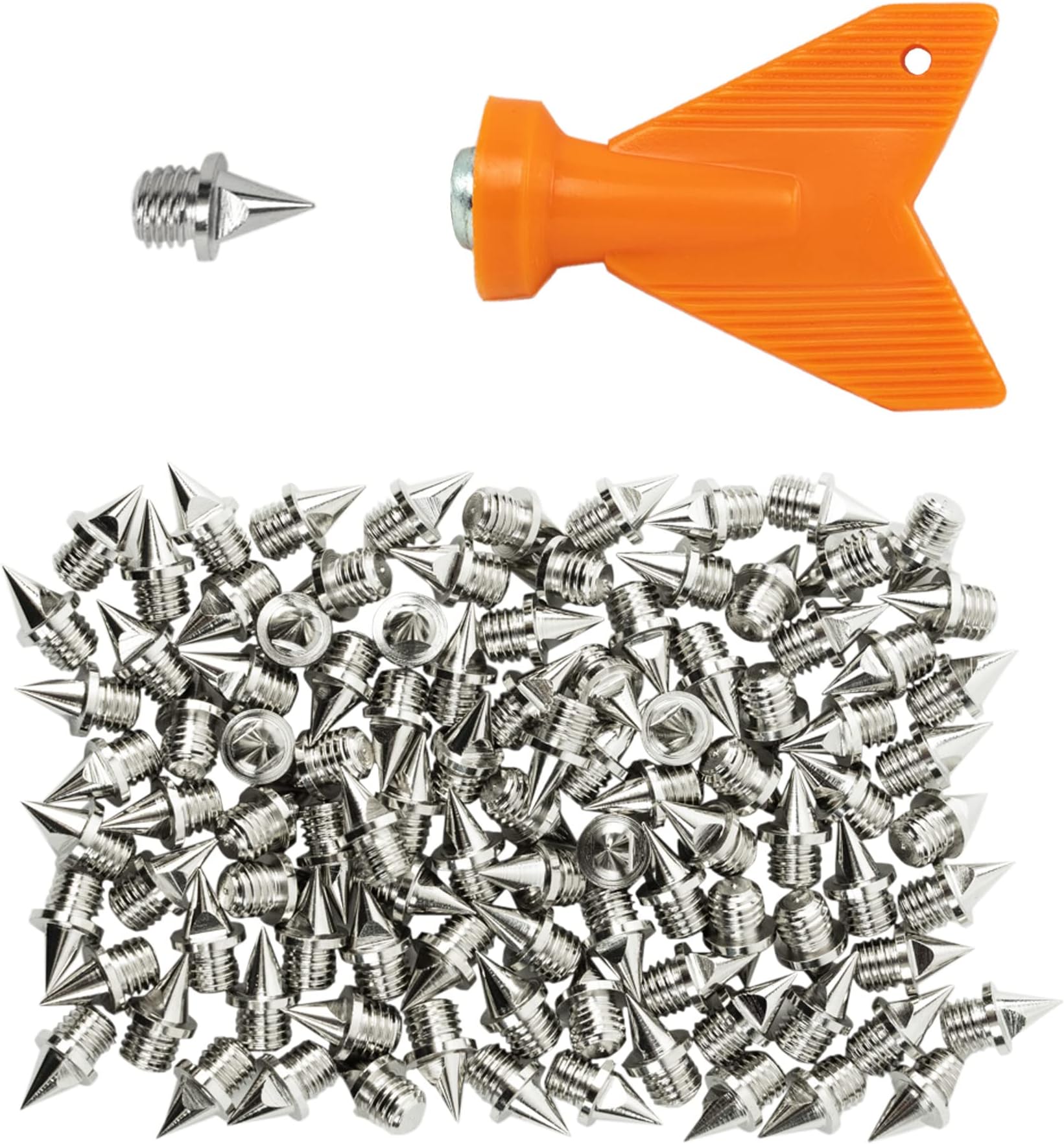 Cannon Sports Pyramid Shape Stainless Steel 100 Track Spikes with Wrench (1/4 inch, Silver)