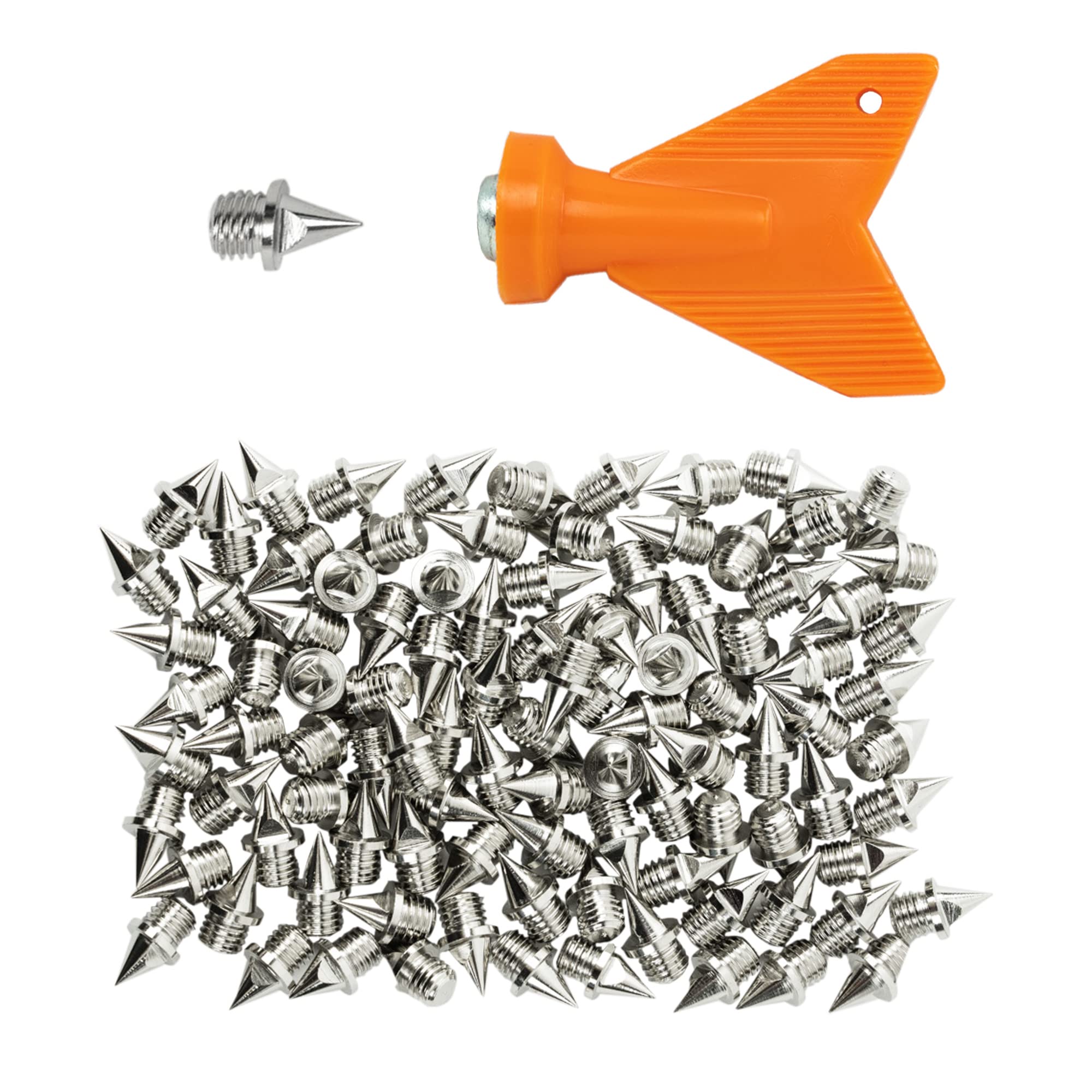 Cannon Sports Pyramid Shape Stainless Steel 100 Track Spikes with Wrench (1/4 inch, Silver)