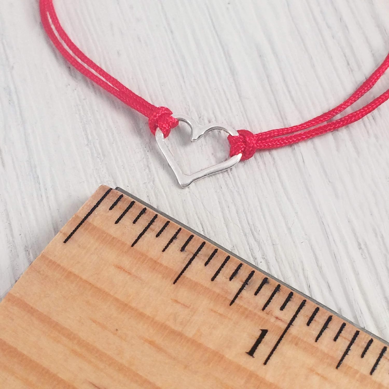 Red Thread Womens Friendship Bracelet, Small Sterling Silver 925 Open Heart Shaped Charm, Pull Adjustable Kindred Cord, Handmade. Perfect Small Gift - Image 5