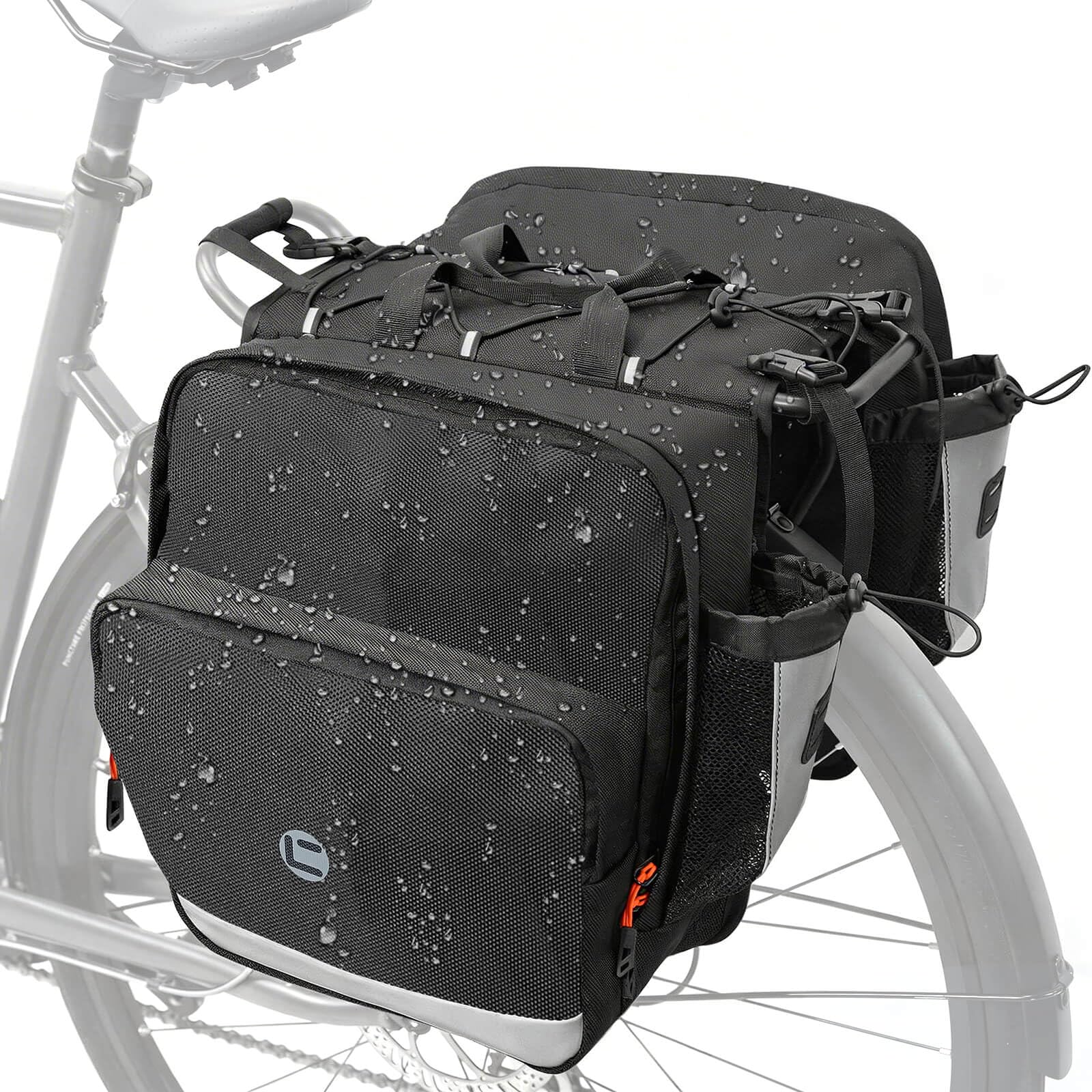 NDakter Bike Panniers, 30 Waterproof Bike Pannier Bags for Rear Rack, Expandable Double Bicycle Trunk Saddle Bag with Reflective Strips,Ebike Accessories for Commute Road and Mountain Cycling Travel