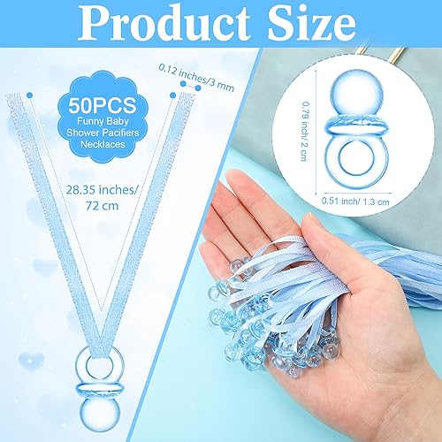 Miniatura 3 de Geetery 51 piezas de letrero de juego con texto en inglés "Don't Say Game" para baby shower, 50 collares de madera para chupete de plástico para