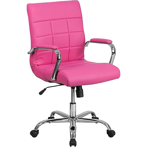 Flash Furniture Vivian Mid-Back Pink Vinyl Executive Swivel Office Chair with Chrome Base and Arms