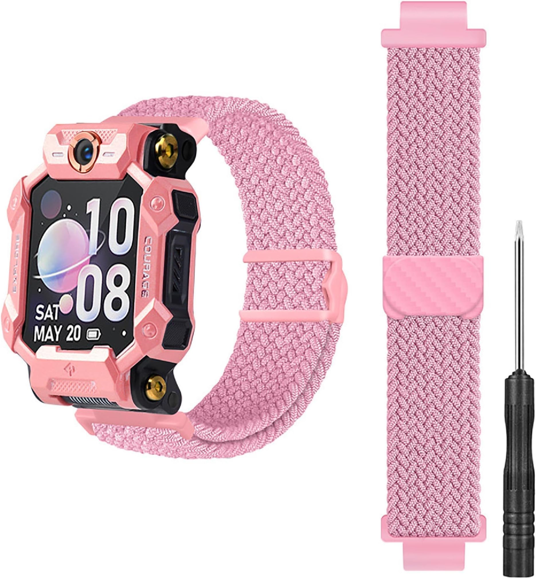 GIOPUEY Strap Compatible With Imoo Watch Phone Z7/Z6, Flexible Nylon Braided Replacement [Unisex] - Pink-B