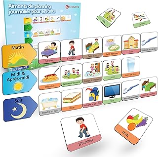 Aimants pour Planning journalier – 198 aimants pour Organiser la journée, utilisables sur Toutes Les Surfaces magnétiques – Favorise l’autonomie et Le Sens de l’Organisation