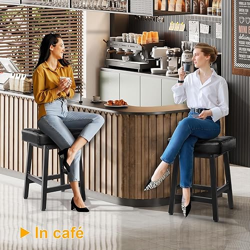 Miniatura 7 de Snughome Juego de 2 taburetes de bar de 24.4 pulgadas de altura de mostrador para isla de cocina, asientos de sillín de 4.1 pulgadas de grosor con