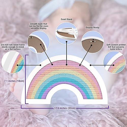 Miniatura 5 de Hipbaby Tablero de letras de fieltro tablero de letras arcoíris con letras emojis caballete de madera y bolsa de transporte tablero de letras de