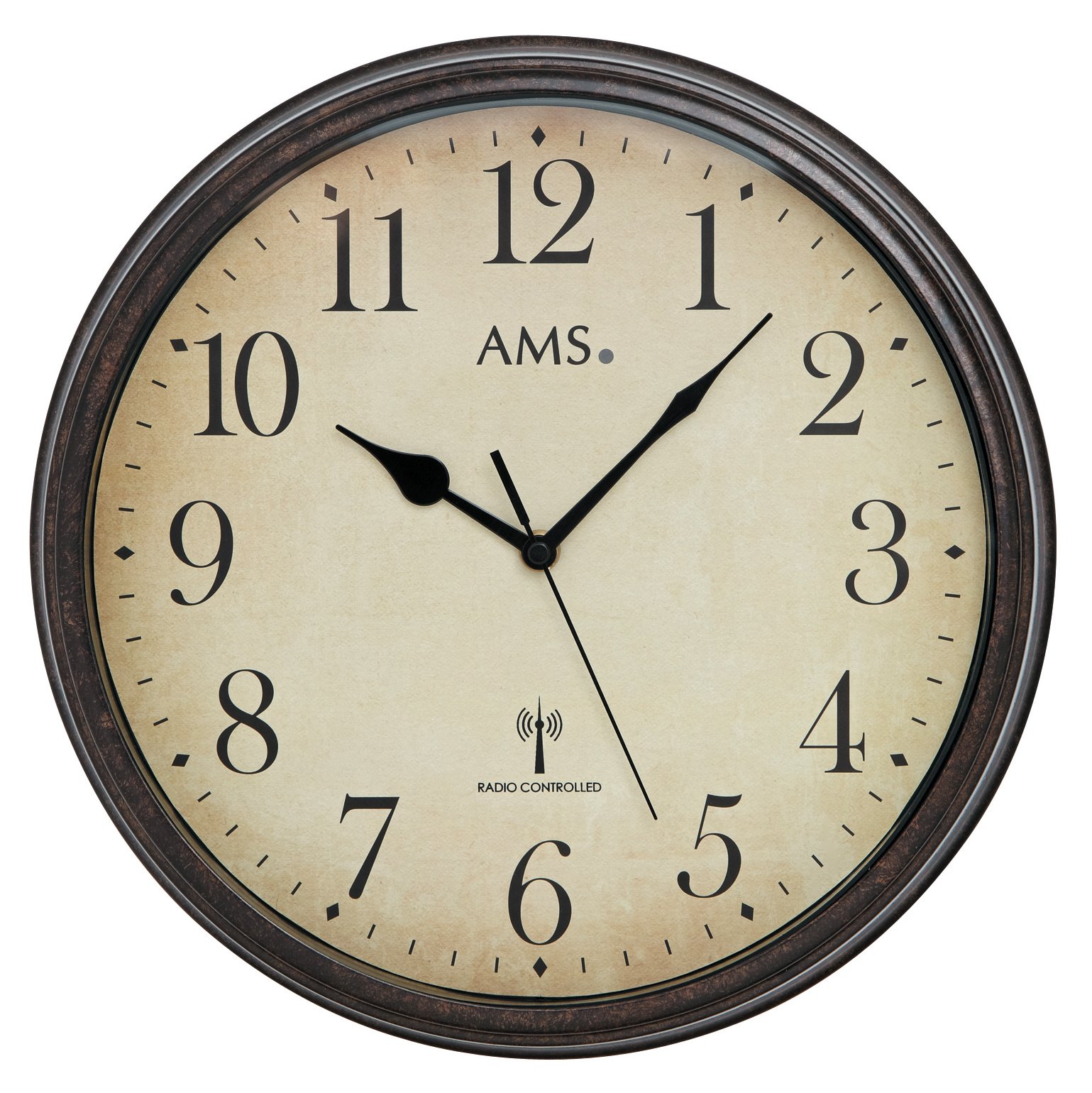 AMS 5962 Wanduhr Rund Metall Beige Zifferblatt Arabische Ziffern Funkuhr 32 cm