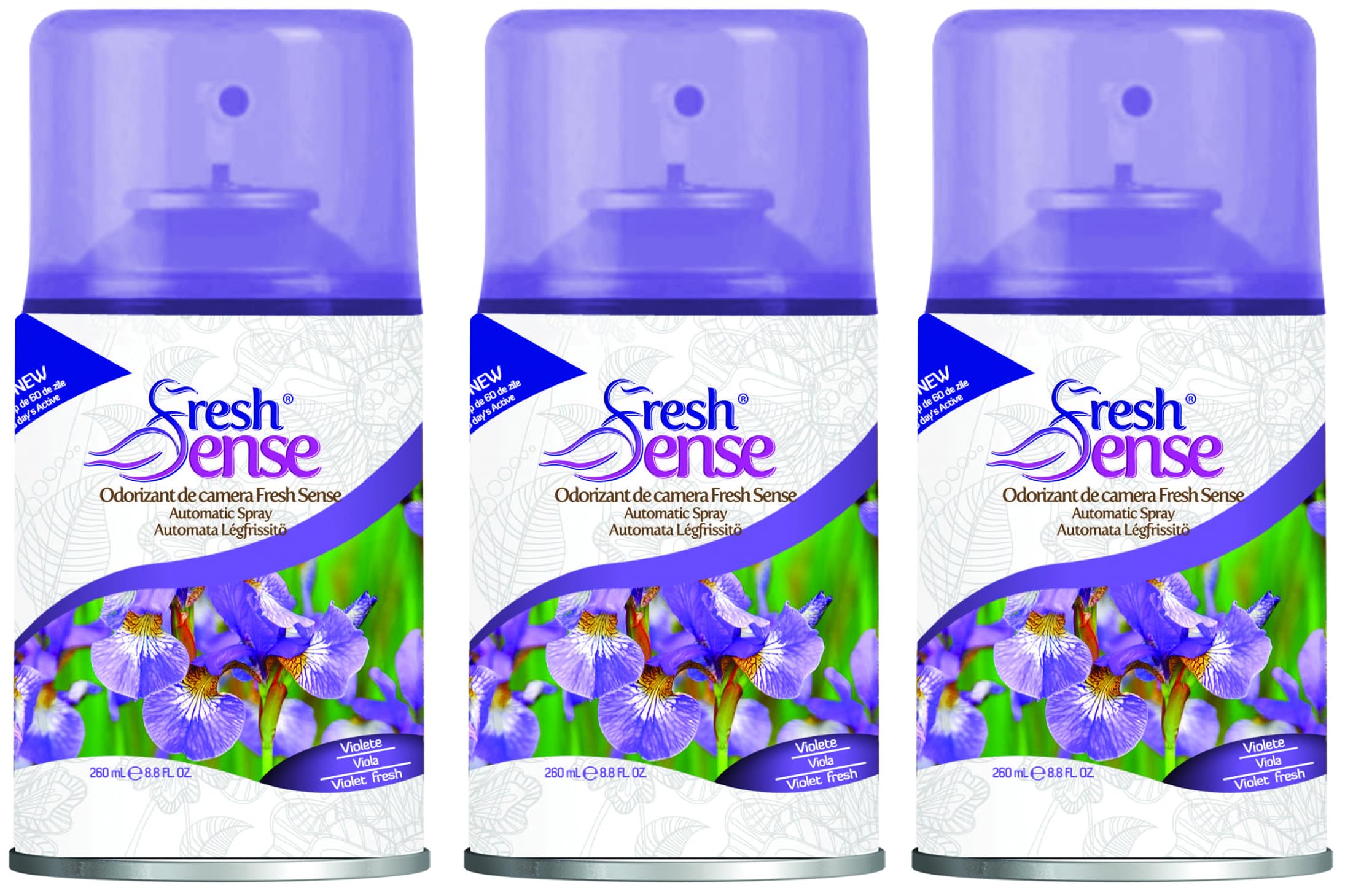 VIOLET Air Freshener Auto Spray Refill 260ml (PACK of 3) | FRESH SENSE | Long Lasting Room Fragrance for Home, Office, Bathroom, Toilet & Kitchen | Fits Any Automatic Freshener Gadget Machine