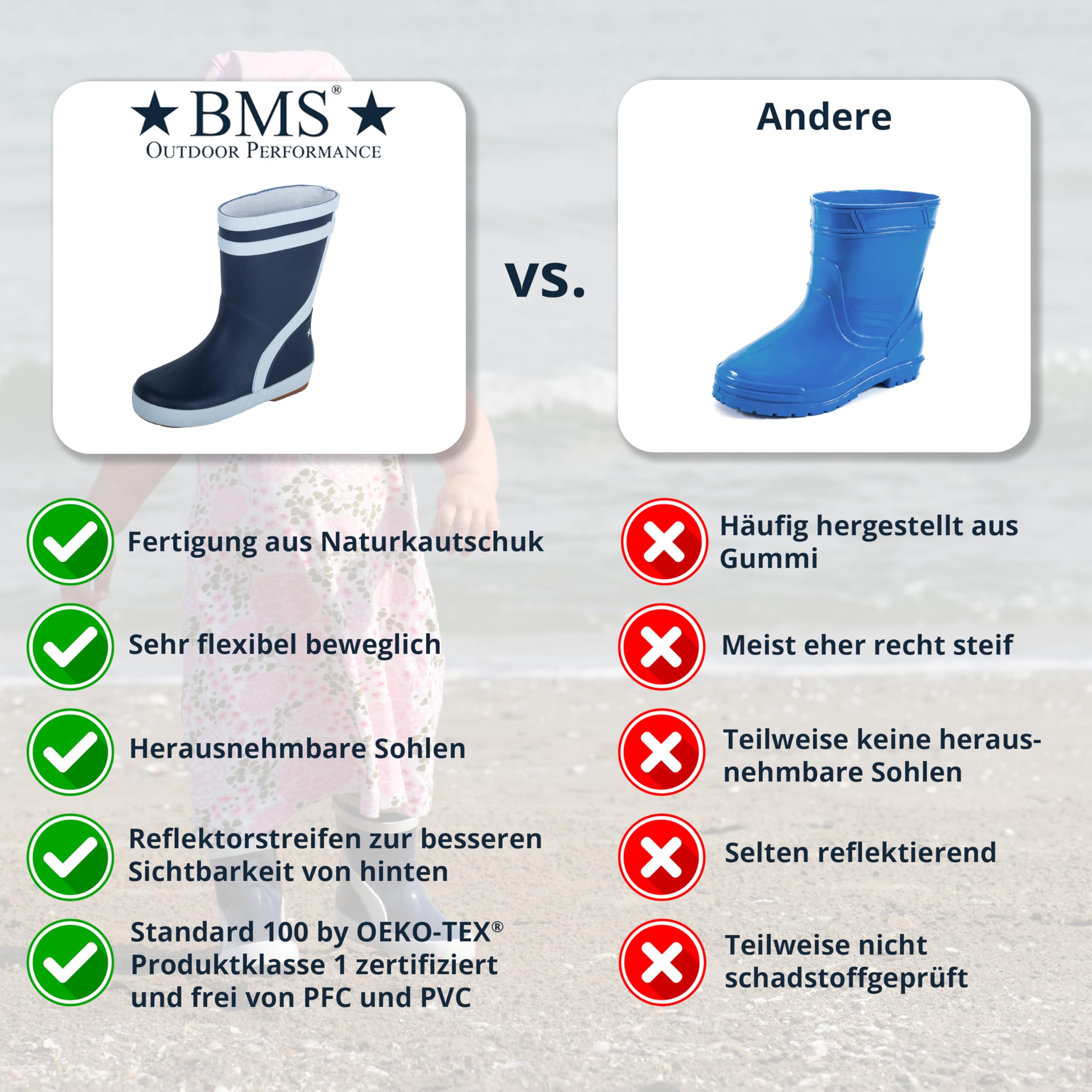 BMS Kinder Gummistiefel Naturkautschuk