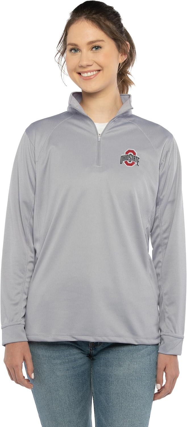 Vantage Apparel Women's Collegiate Micro Mesh Performance Team Color 1/4 Zip Pullover, Ohio State Buckeyes, Gray, Medium