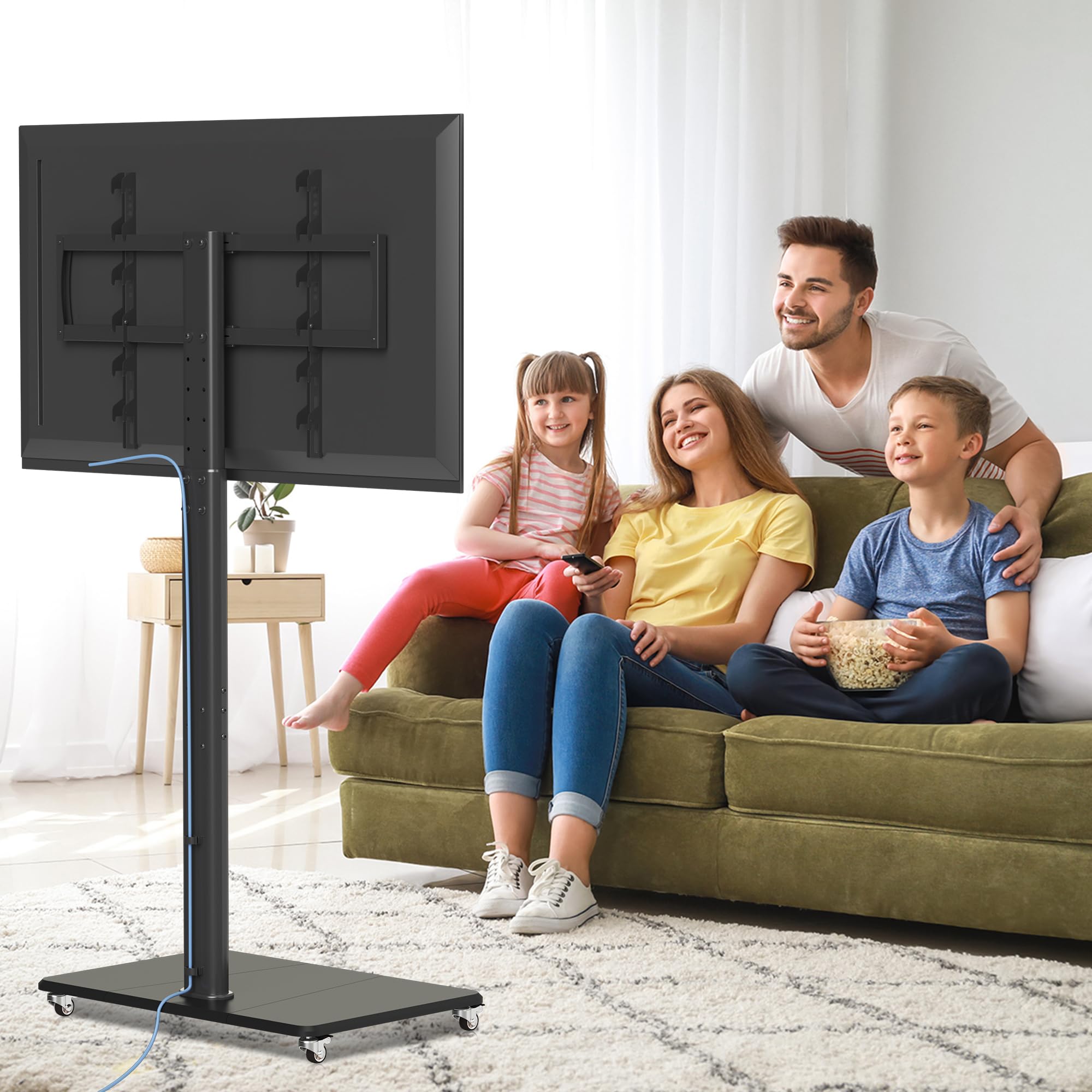 XINLEI Soporte TV enrollable con ruedas, soporte de TV con ruedas ajustable en altura para pantallas planas de 42 a 70 pulgadas hasta 40 kg. Máx. VESA 600 x 400 mm