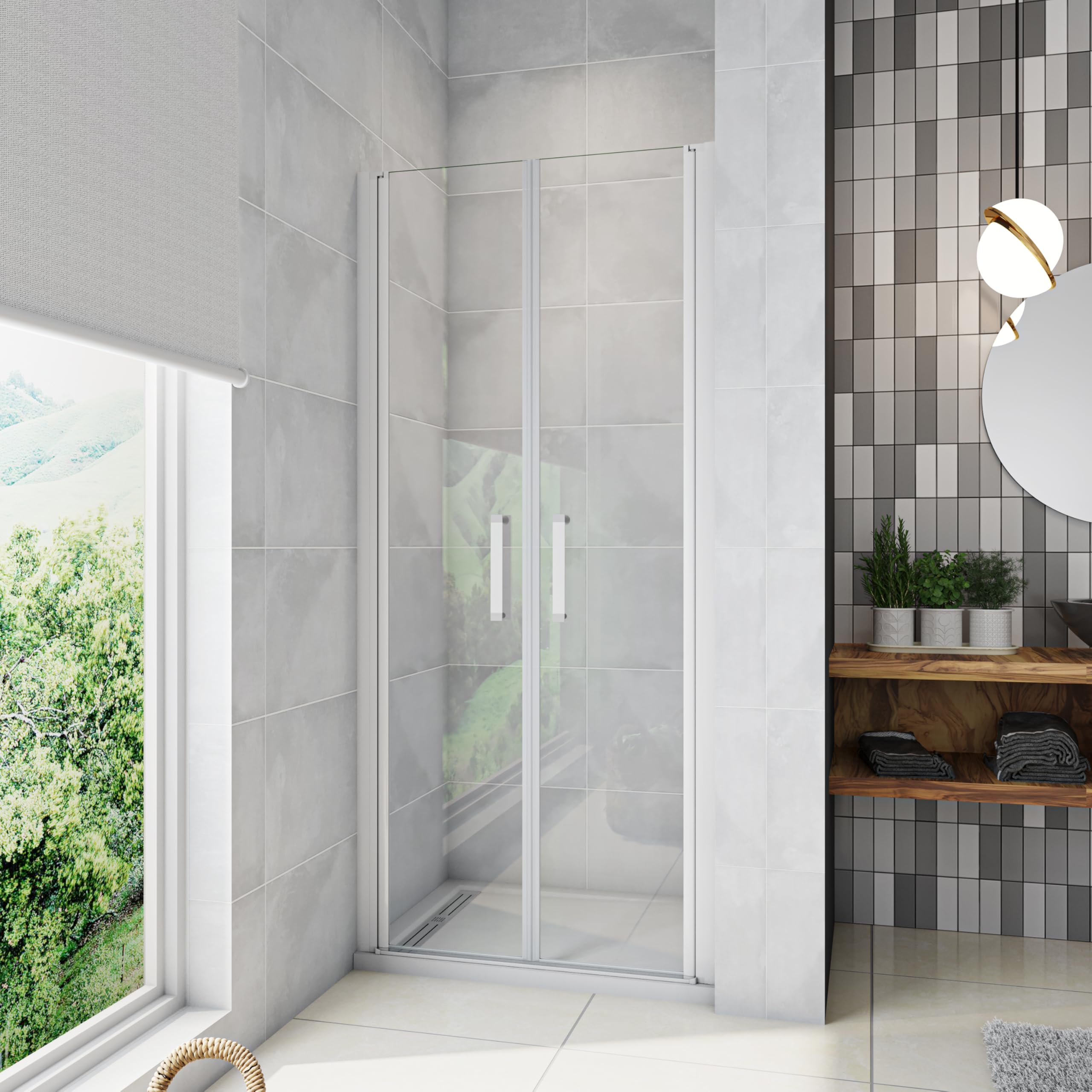Aica Sanitär Duschtür Nischentür 90 x 185cm Pendeltür 5mm ESG Glas Schwingtür Doppeltür Klarglas Mattgrau