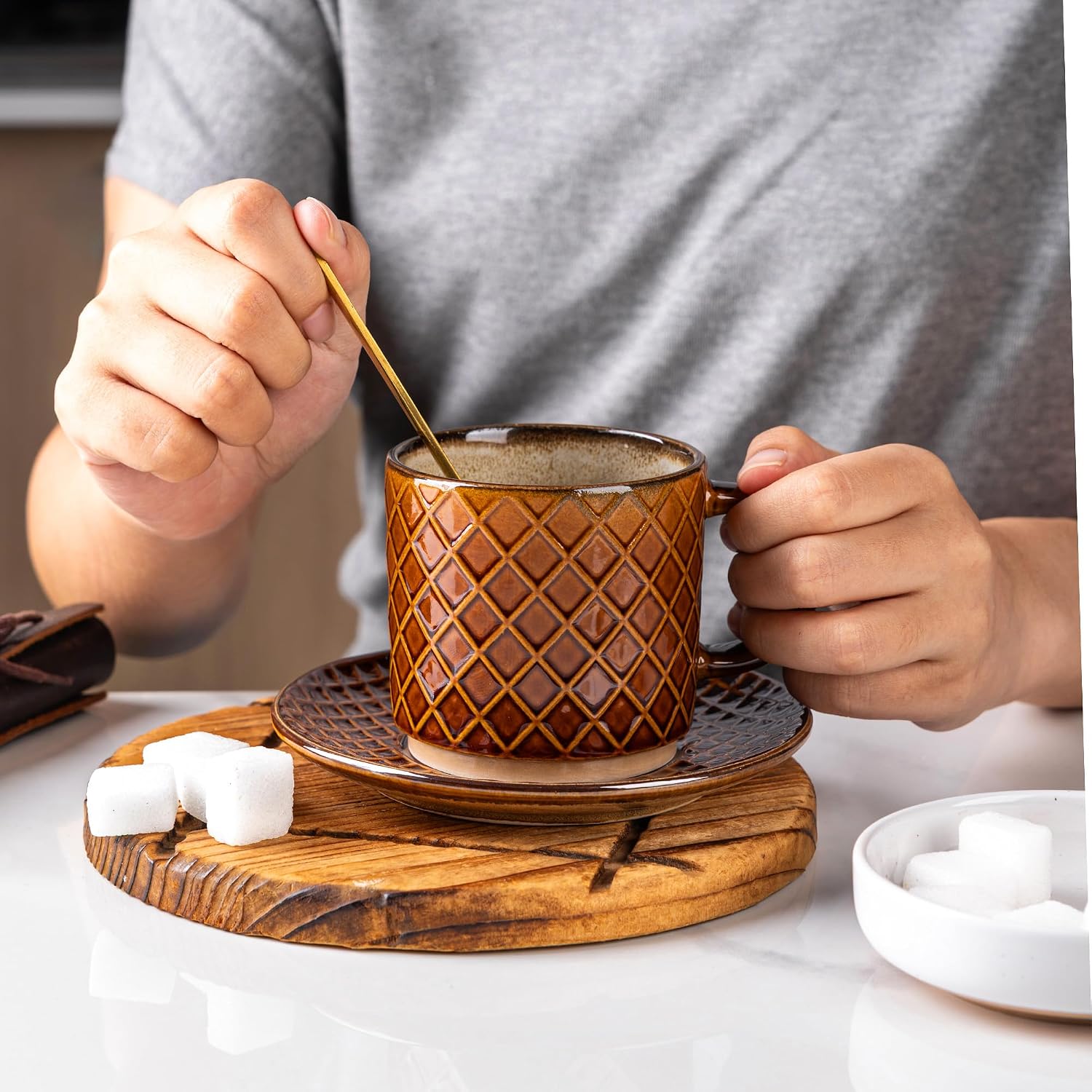 GBhome 6 OZ Stackable Coffee Mugs Set of 4, Ceramic Coffee Cups Set image 5